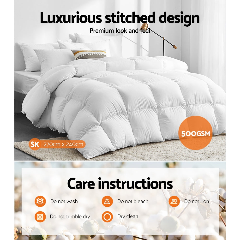 Super King 500GSM Goose Down Feather Quilt - Homecoze