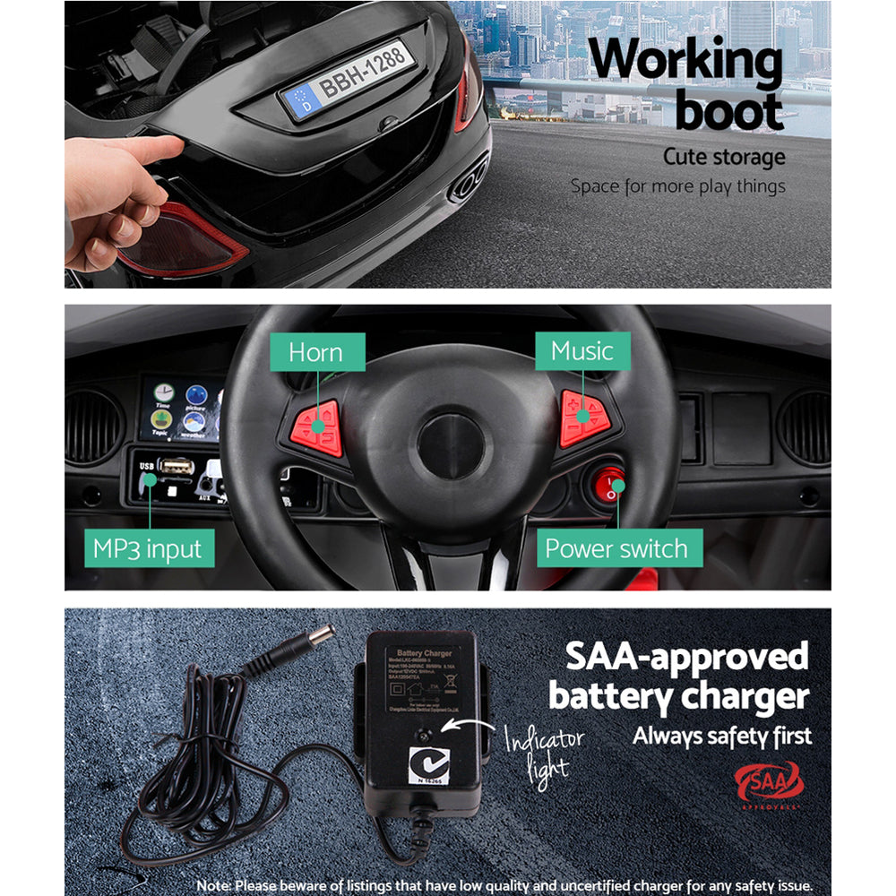 Kids Ride On Car Electric Toys 12V Battery Remote Control Black MP3 LED - Homecoze