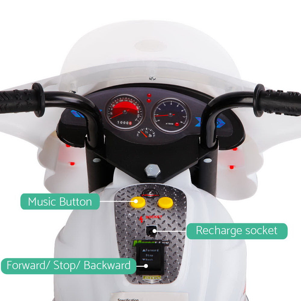 Kids Ride On Motorbike Motorcycle Car Toys White - Homecoze