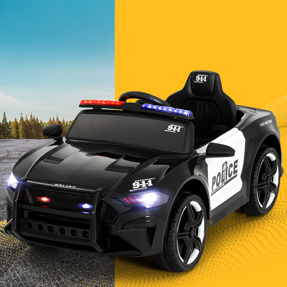 Kids Ride On Car Electric Patrol Police Cars Battery Powered Toy 12V Black - Homecoze