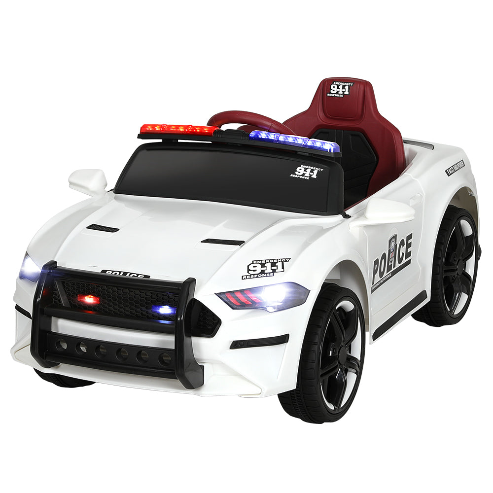Kids Ride On Car Electric Patrol Police Car Battery Powered Toy 12V White - Homecoze