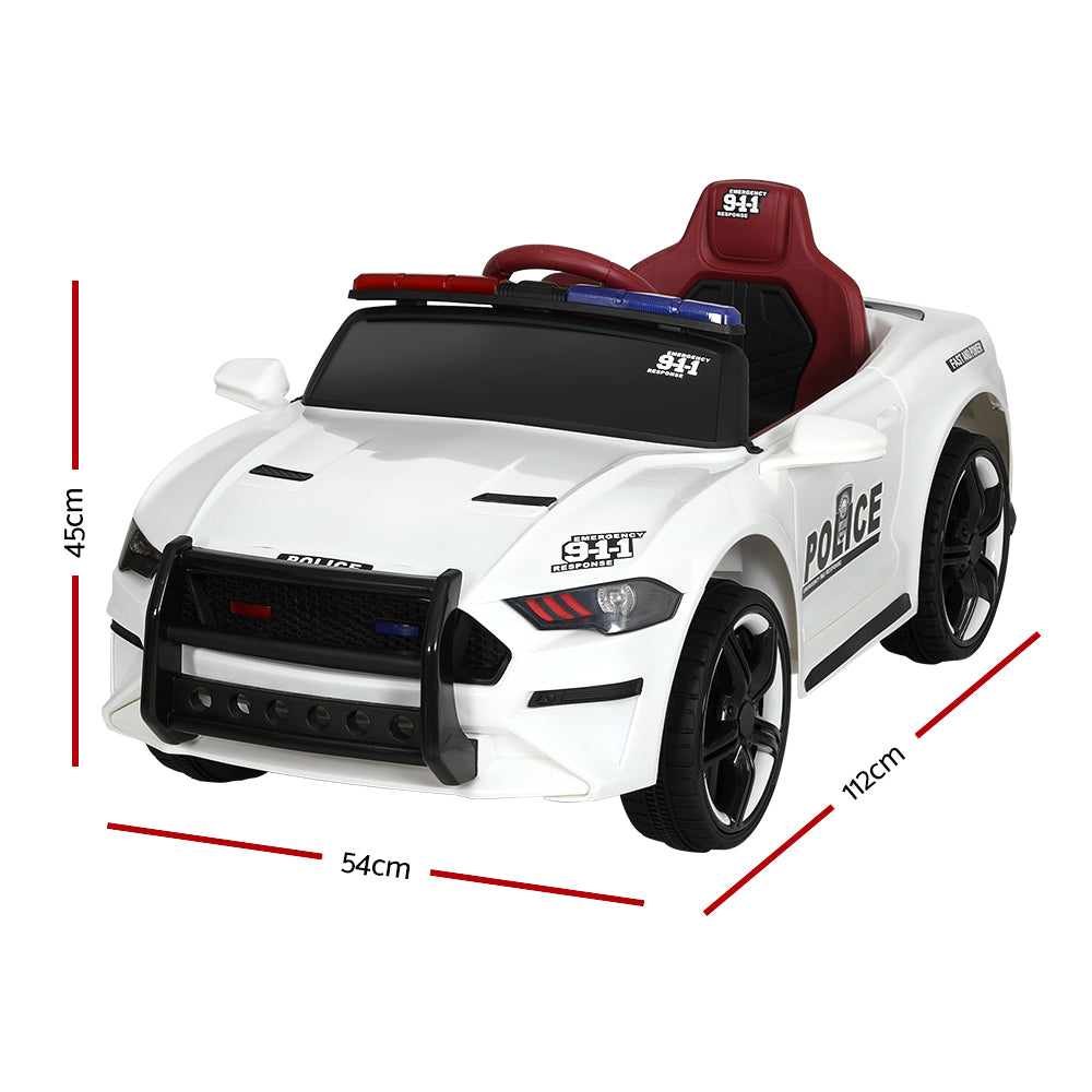 Kids Ride On Car Electric Patrol Police Car Battery Powered Toy 12V White - Homecoze