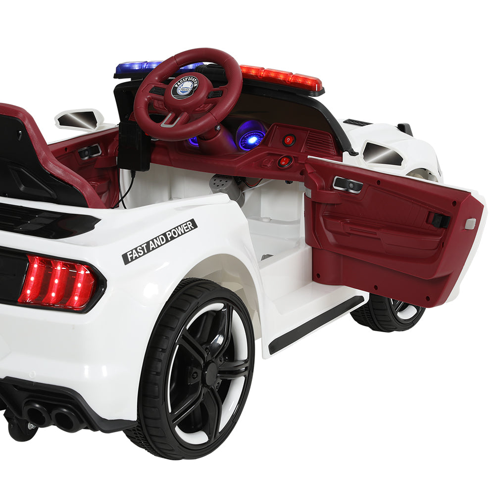 Kids Ride On Car Electric Patrol Police Car Battery Powered Toy 12V White - Homecoze