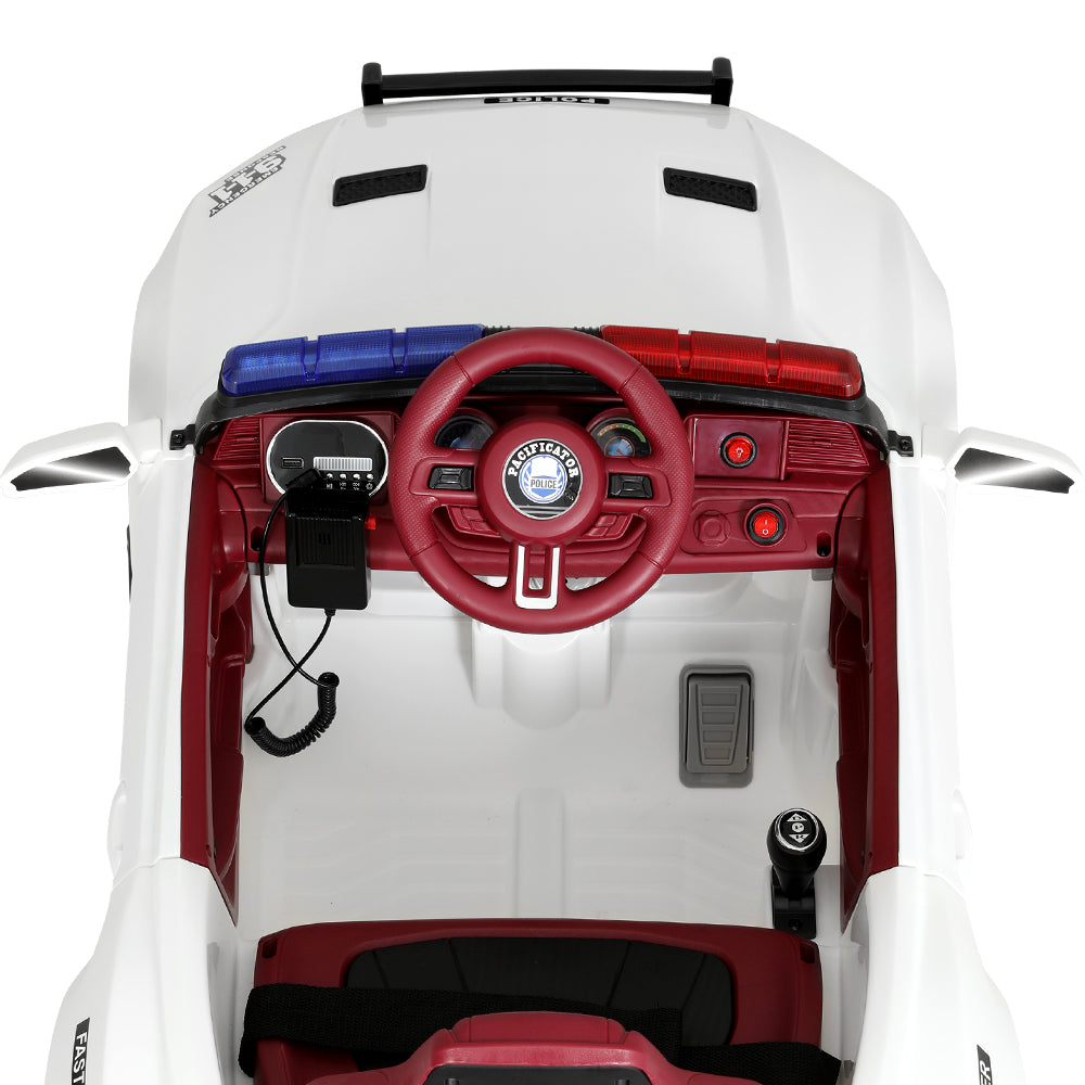 Kids Ride On Car Electric Patrol Police Car Battery Powered Toy 12V White - Homecoze