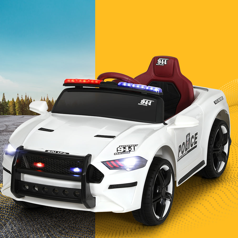 Kids Ride On Car Electric Patrol Police Car Battery Powered Toy 12V White - Homecoze