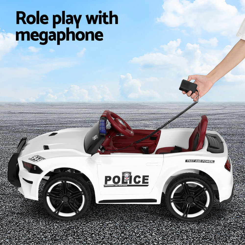 Kids Ride On Car Electric Patrol Police Car Battery Powered Toy 12V White - Homecoze
