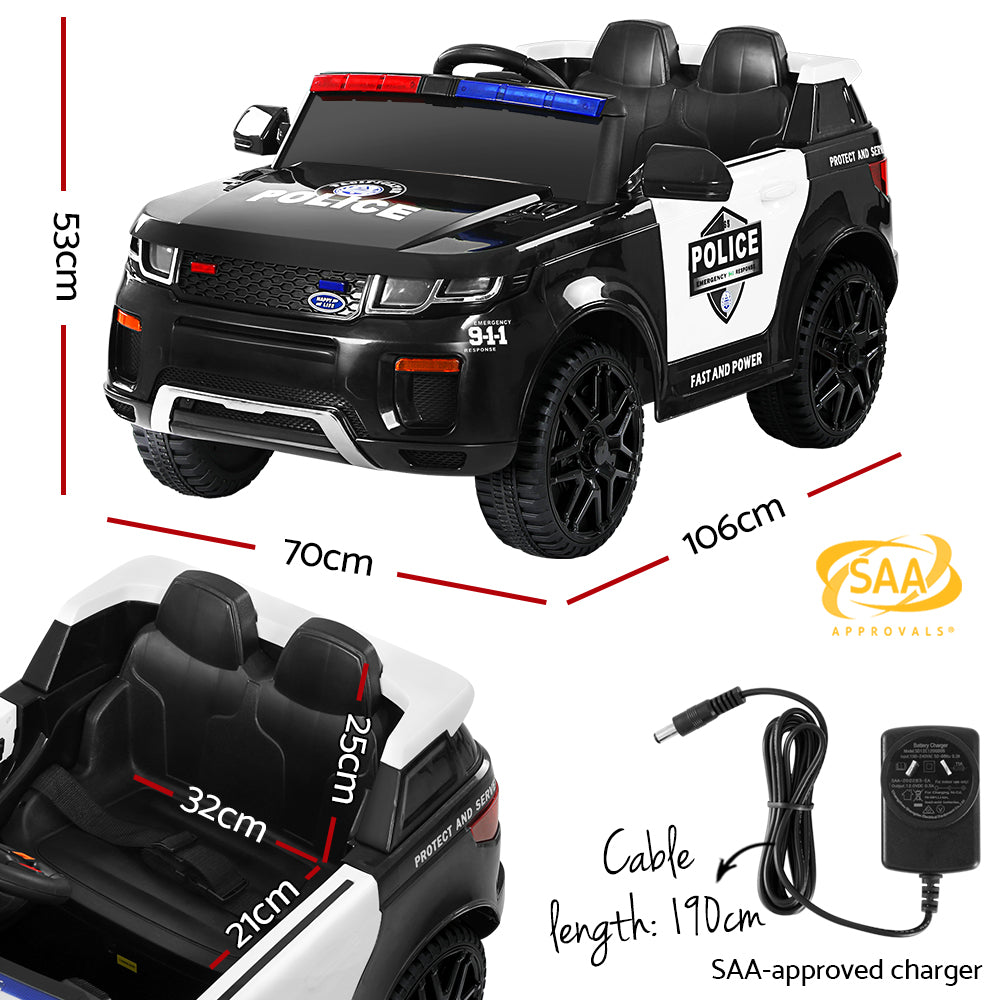 Kids Ride On Electric Patrol Police Car with Remote Control 12V Black - Homecoze