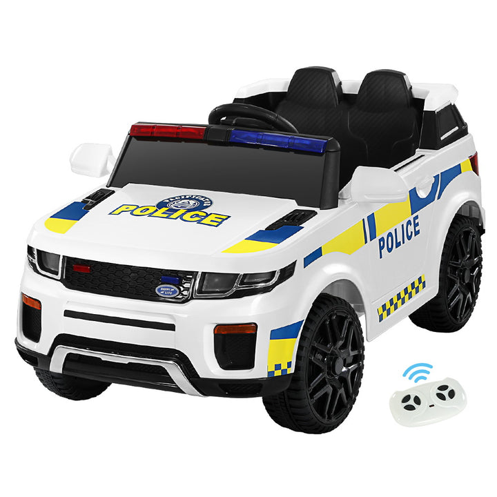 Kids Ride On Electric Police Car with Remote Control 12V White - Homecoze