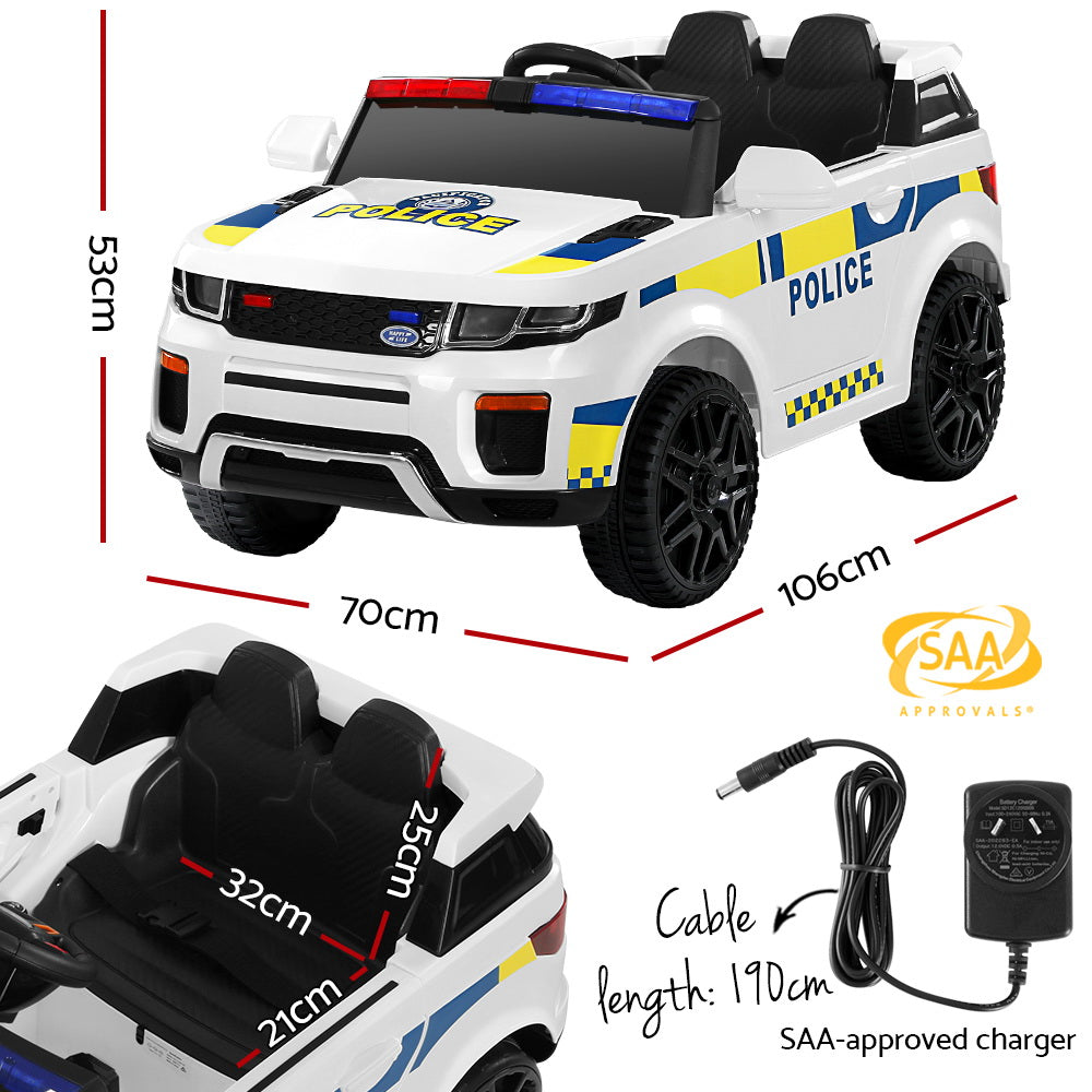 Kids Ride On Electric Police Car with Remote Control 12V White - Homecoze