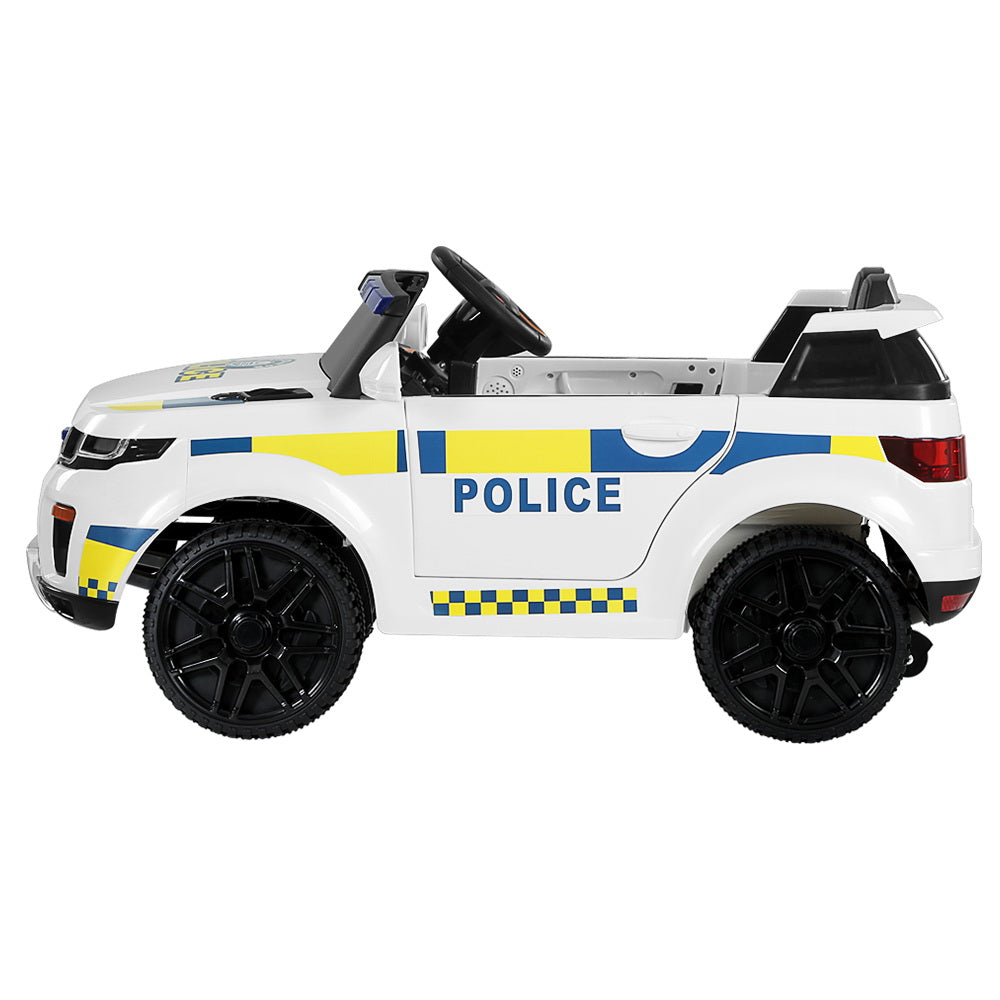 Kids Ride On Electric Police Car with Remote Control 12V White - Homecoze
