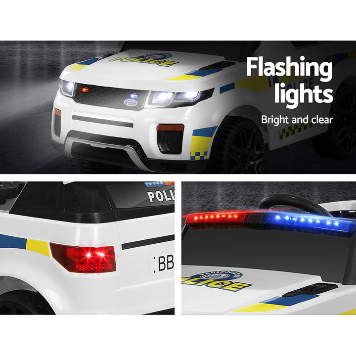 Kids Ride On Electric Police Car with Remote Control 12V White - Homecoze