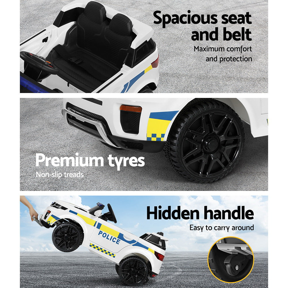 Kids Ride On Electric Police Car with Remote Control 12V White - Homecoze
