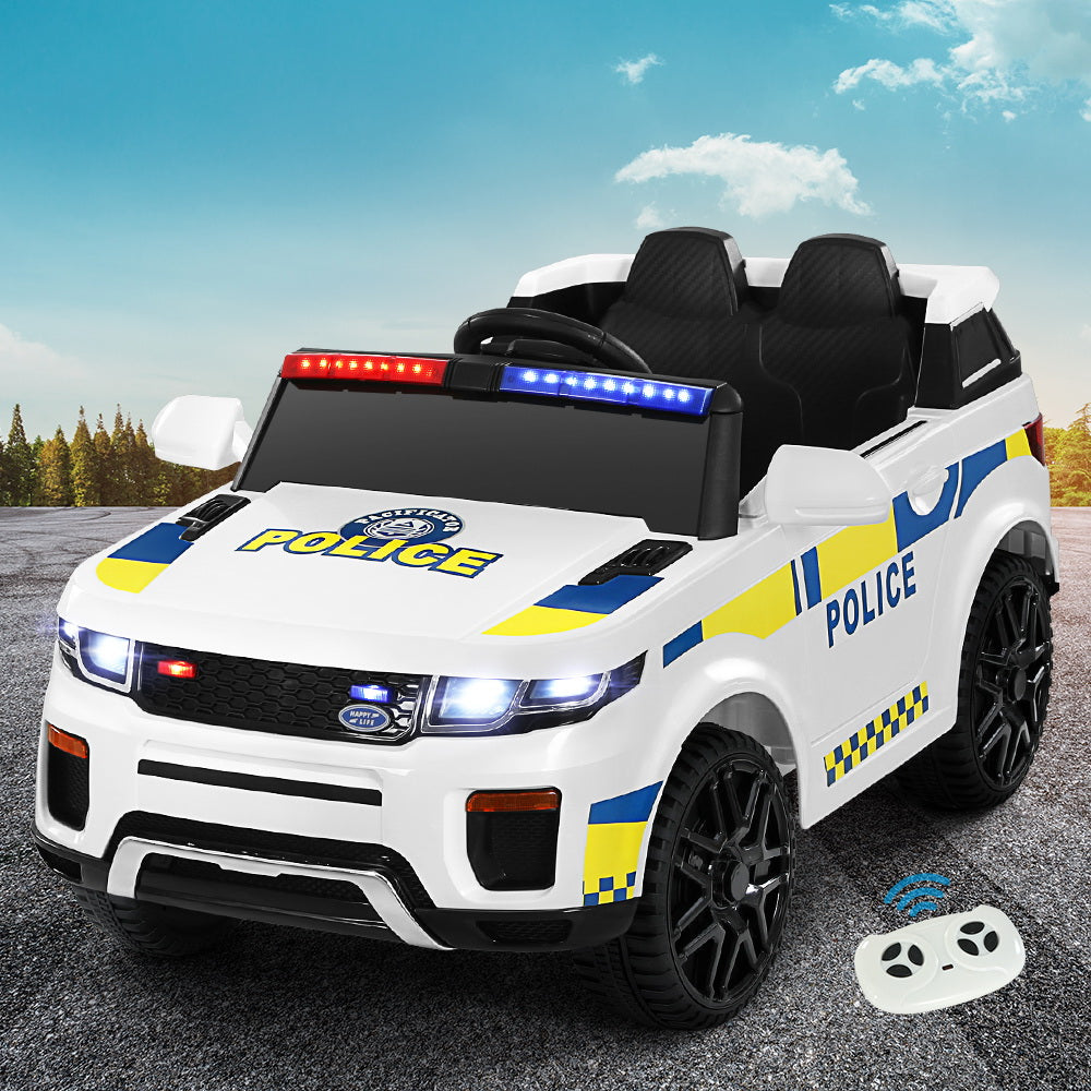 Kids Ride On Electric Police Car with Remote Control 12V White - Homecoze
