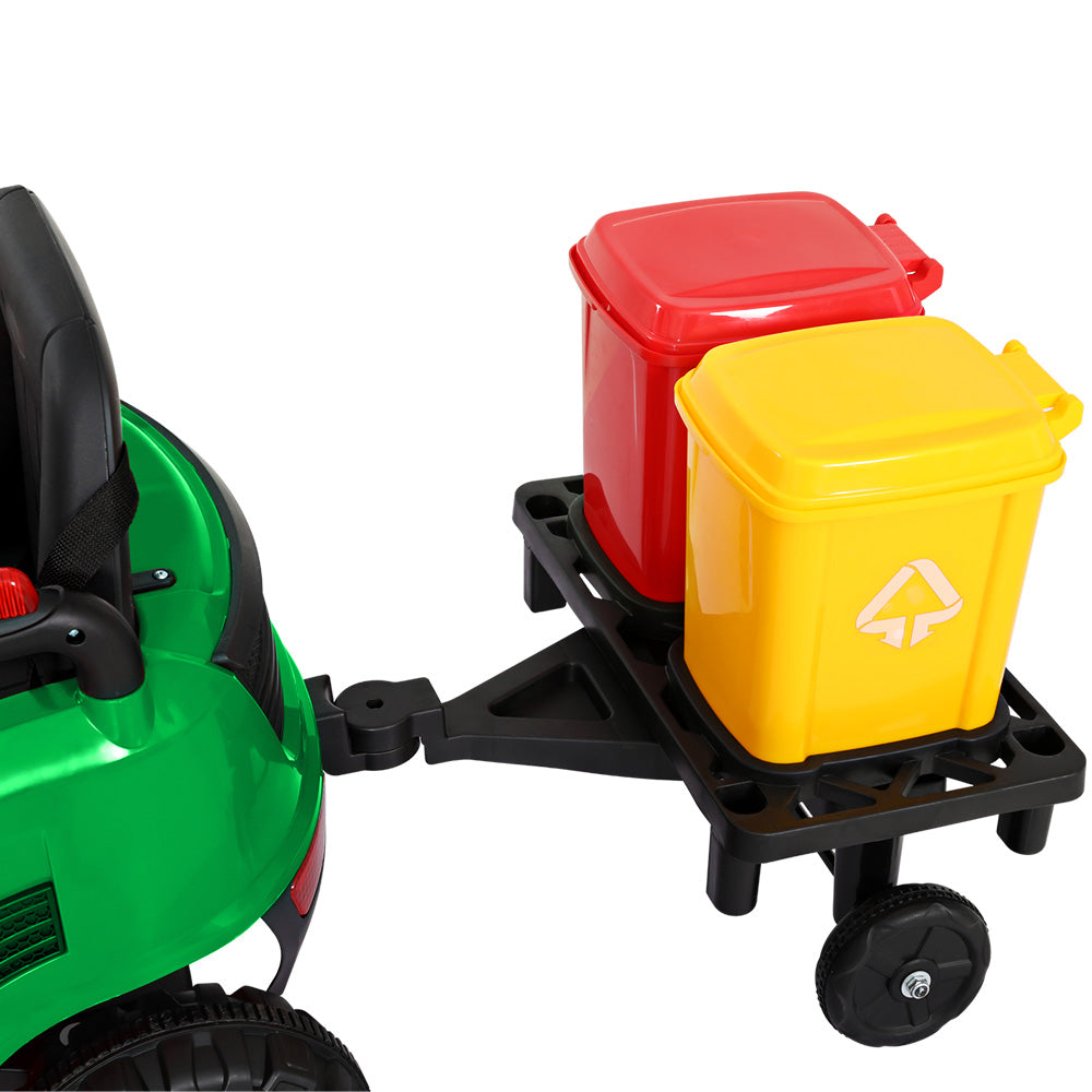 Kids Ride On Car Street Sweeper Truck w/Rotating Brushes and Garbage Cans - Green - Homecoze