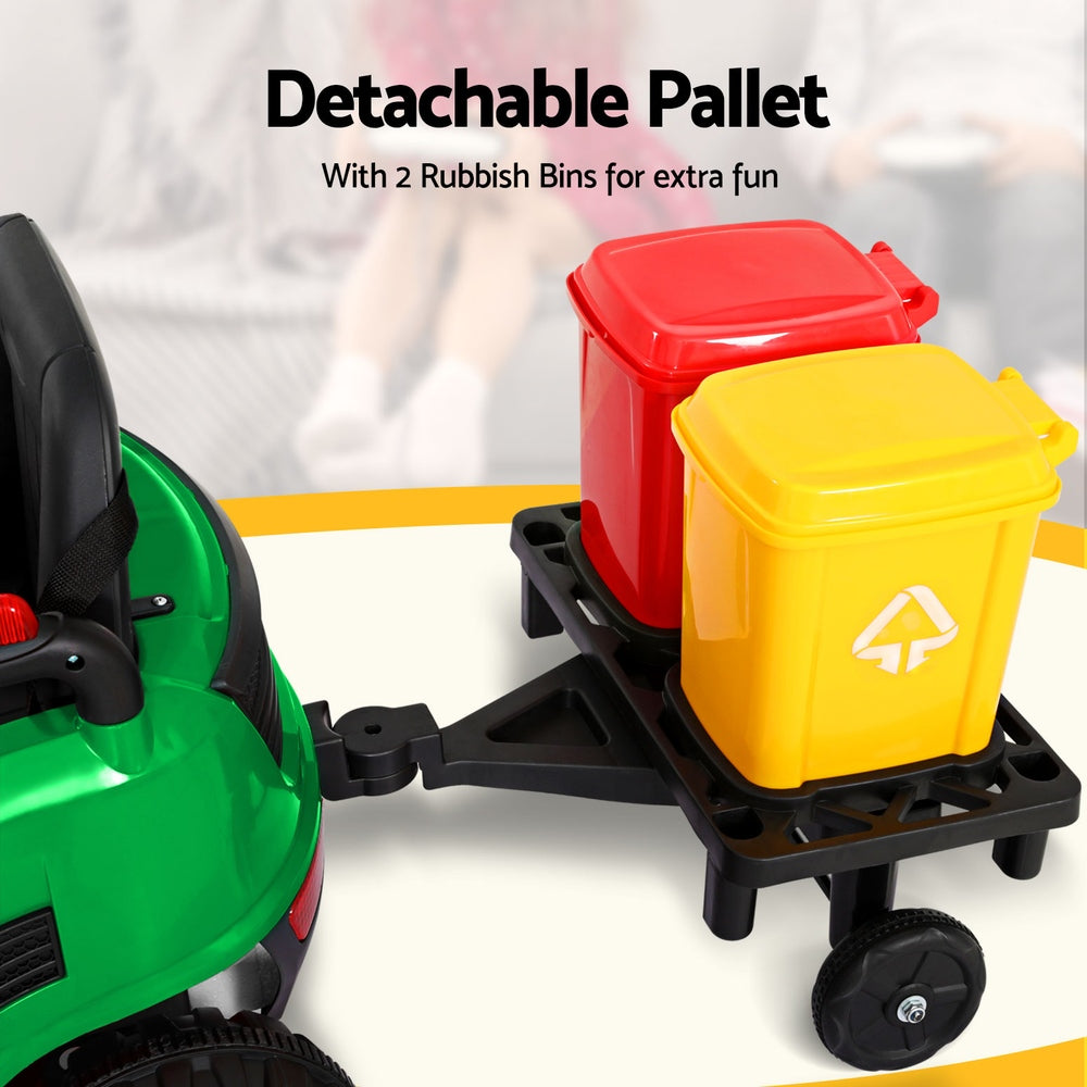 Kids Ride On Car Street Sweeper Truck w/Rotating Brushes and Garbage Cans - Green - Homecoze