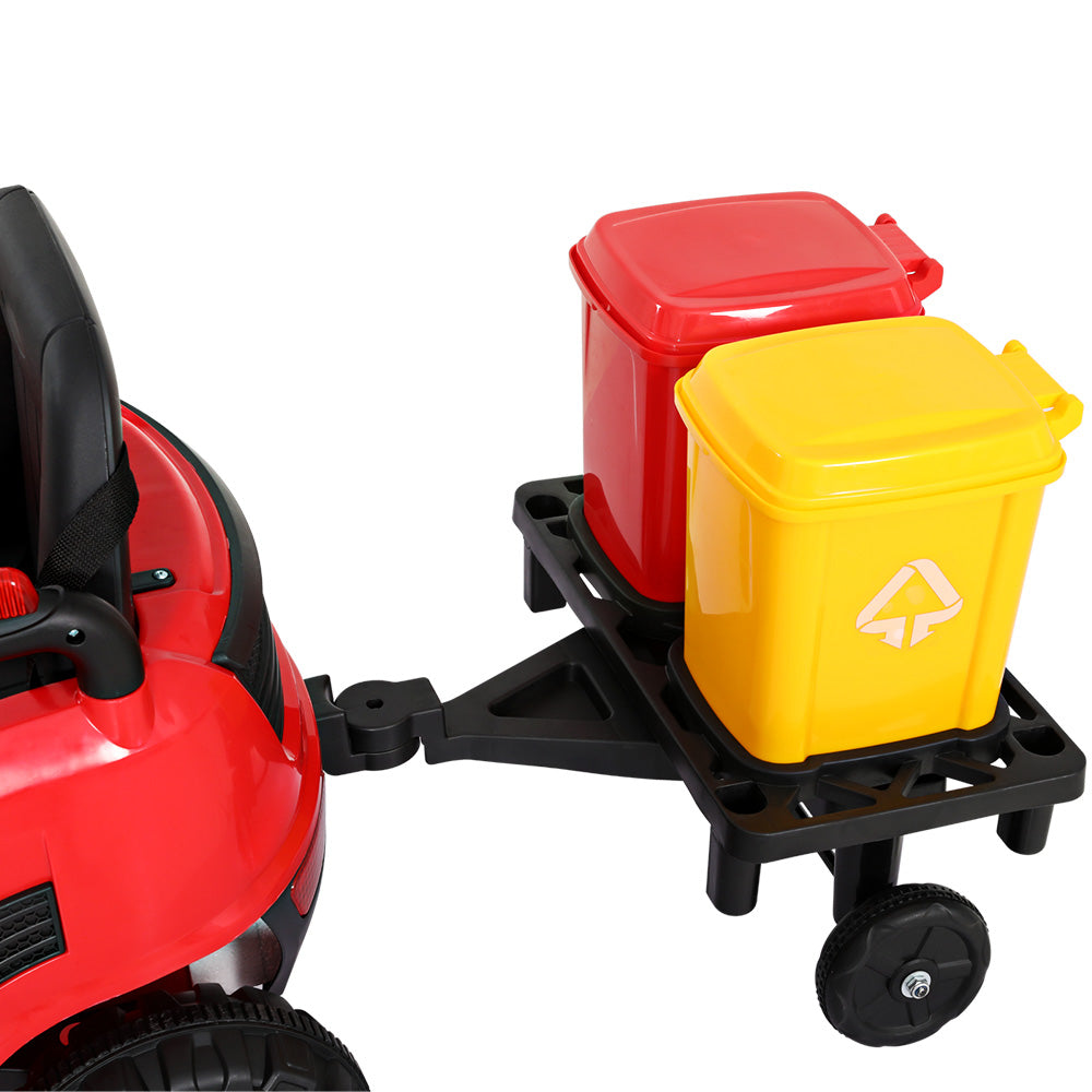 Kids Ride On Car Street Sweeper Truck w/Rotating Brushes and Garbage Cans - Red - Homecoze