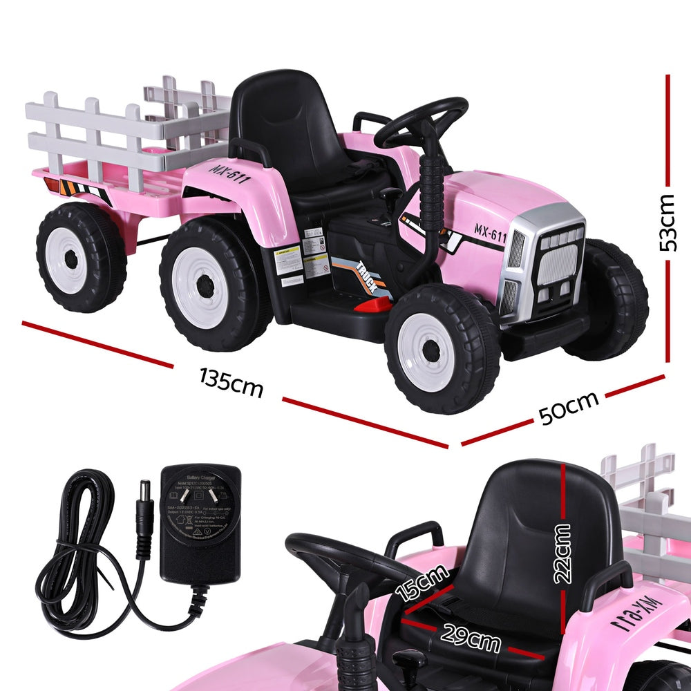 Kids Electric Tractor Ride On Car 12V - Pink - Homecoze