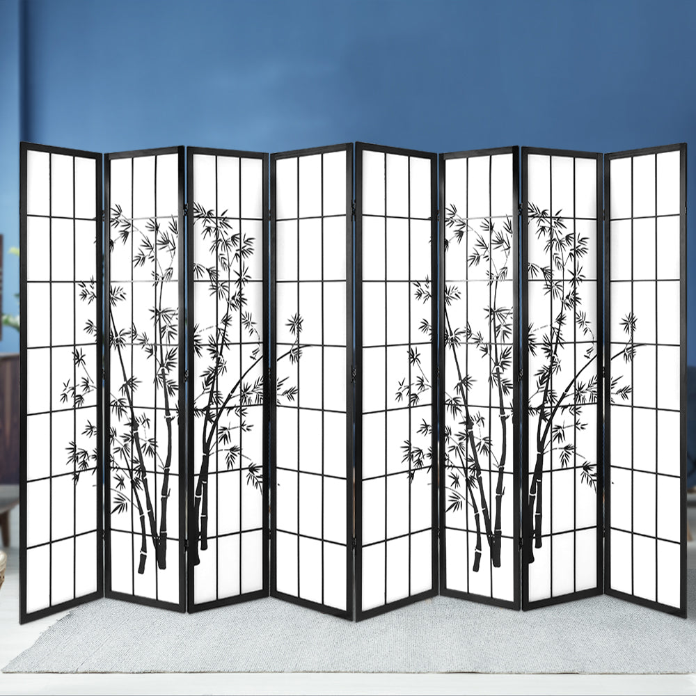 Kyoto 8 Panel Bamboo Style Room Divider Privacy Screen – Black