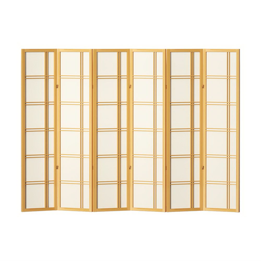 Nara 6 Panel Room Divider Privacy Screen – Pine & White