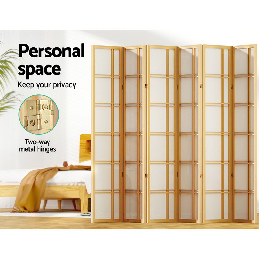 Nara 6 Panel Room Divider Privacy Screen – Pine & White