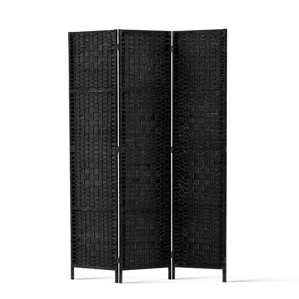 Artiss 3 Panel Room Divider Screen 123x170cm Woven Black - Homecoze