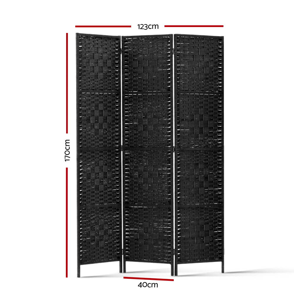 Artiss 3 Panel Room Divider Screen 123x170cm Woven Black - Homecoze