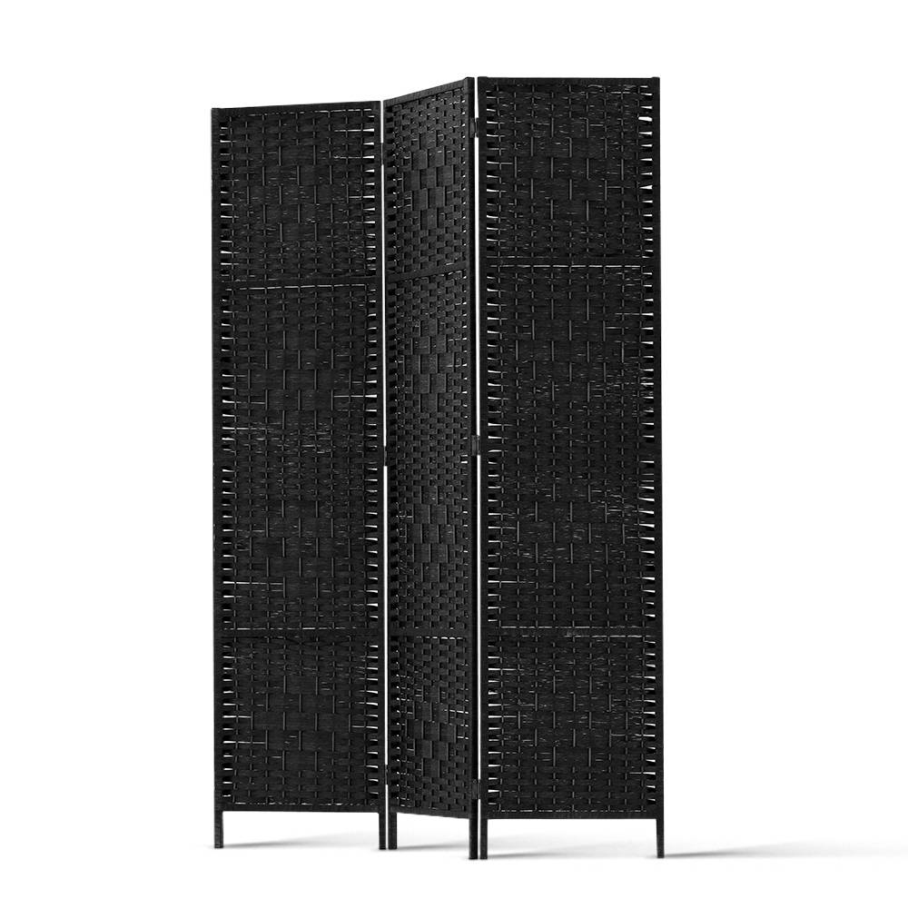 Artiss 3 Panel Room Divider Screen 123x170cm Woven Black - Homecoze