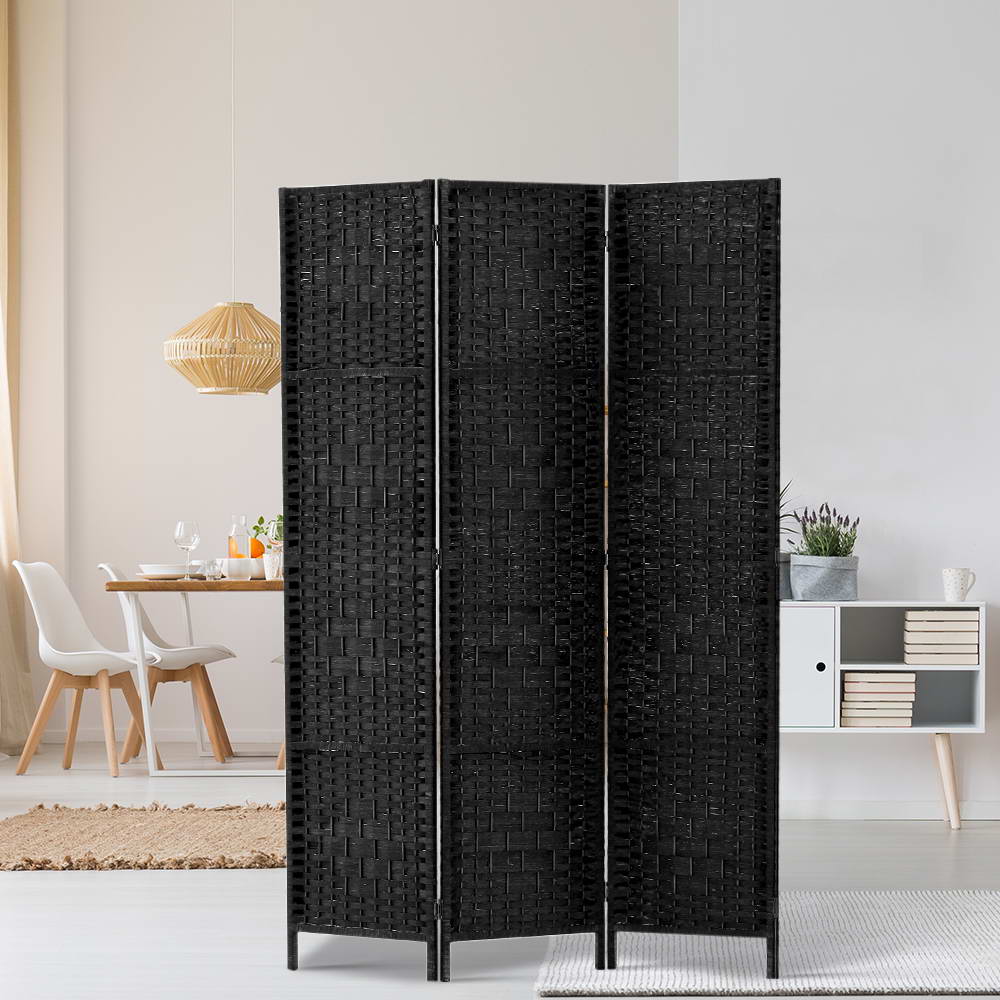 Artiss 3 Panel Room Divider Screen 123x170cm Woven Black - Homecoze