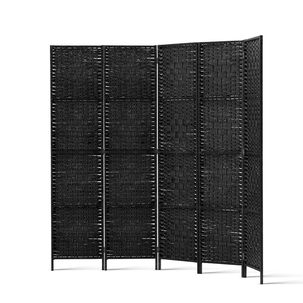 4 Panel Rattan Woven Room Divider Privacy Screen - Black - Homecoze