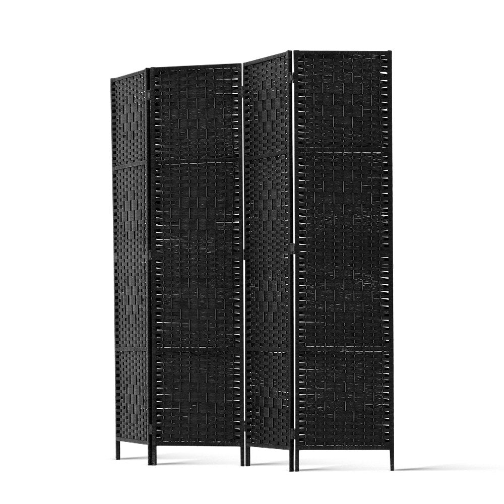 4 Panel Rattan Woven Room Divider Privacy Screen - Black - Homecoze