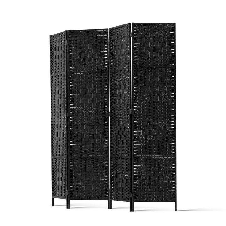 4 Panel Rattan Woven Room Divider Privacy Screen - Black - Homecoze