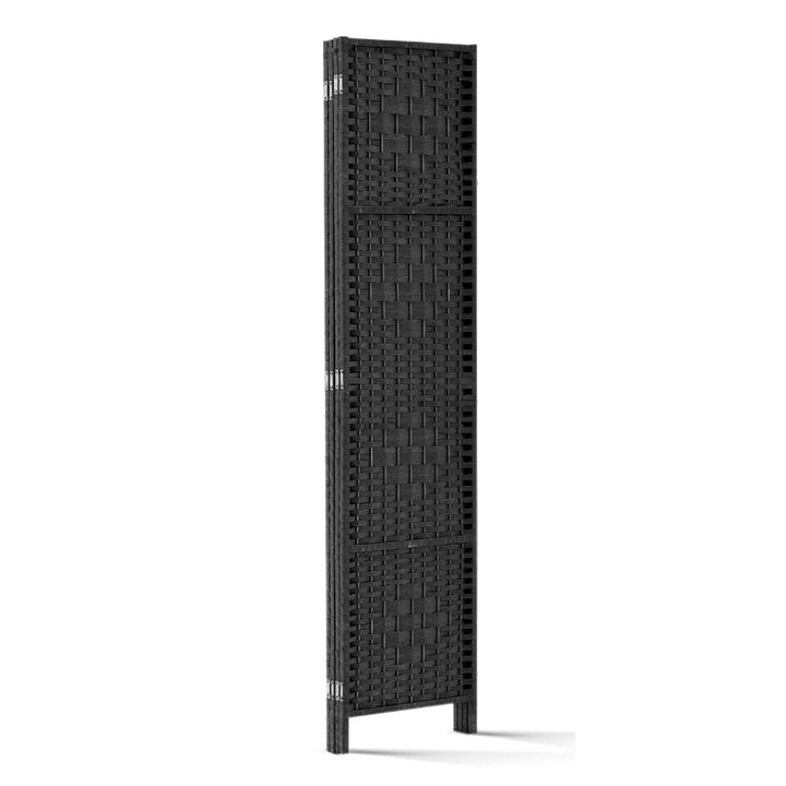 4 Panel Rattan Woven Room Divider Privacy Screen - Black - Homecoze