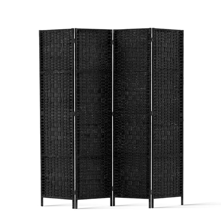 4 Panel Rattan Woven Room Divider Privacy Screen - Black - Homecoze