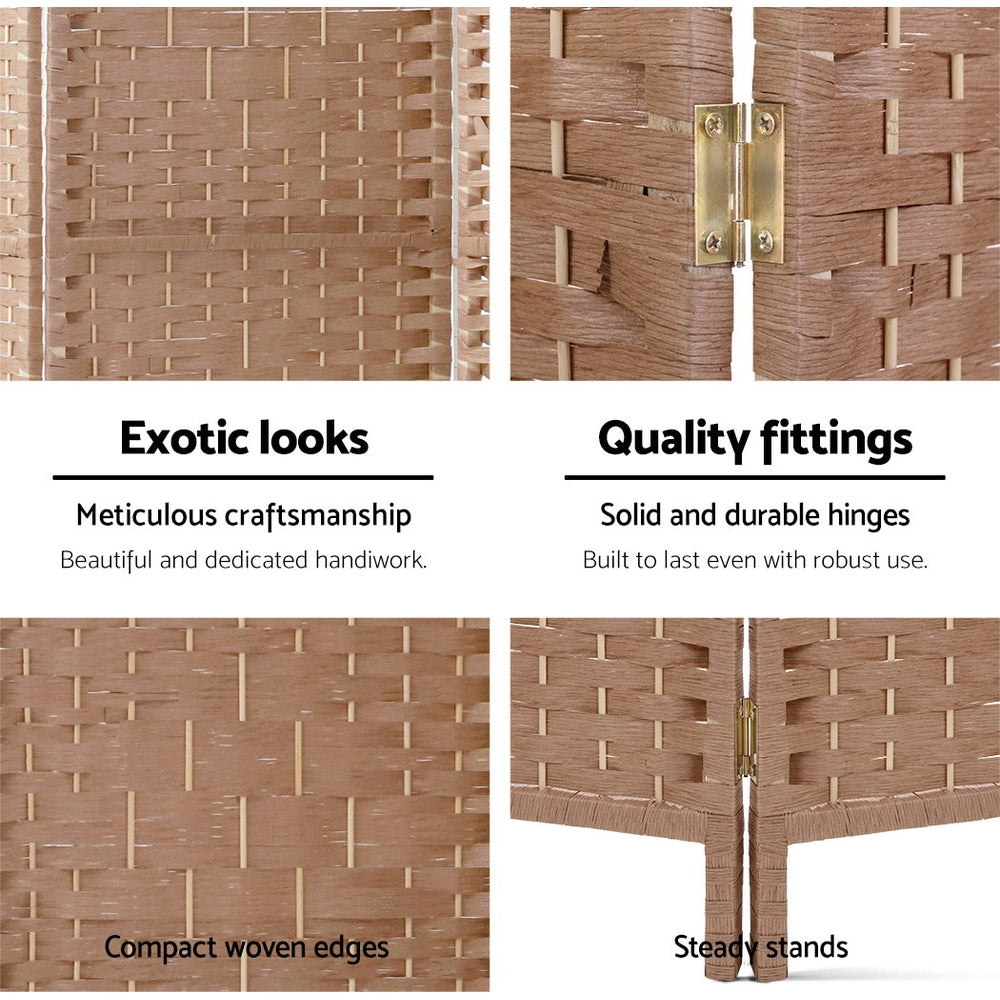 4 Panel Rattan Woven Room Divider Privacy Screen - Natural - Homecoze