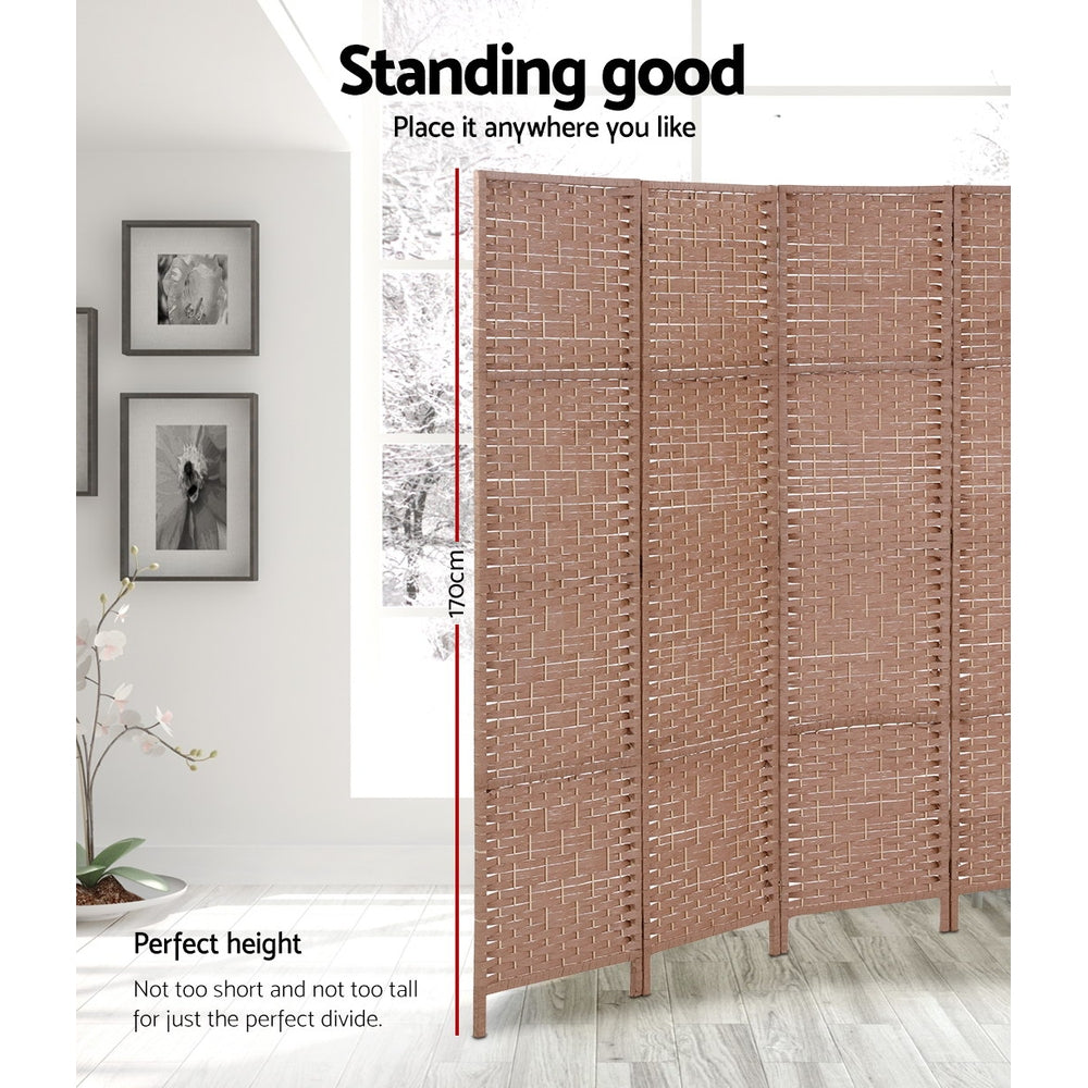 4 Panel Rattan Woven Room Divider Privacy Screen - Natural - Homecoze