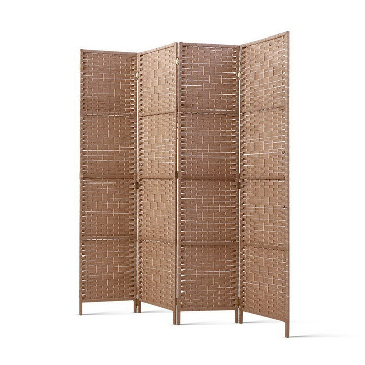 4 Panel Rattan Woven Room Divider Privacy Screen - Natural - Homecoze