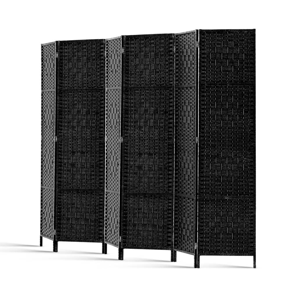 6 Panel Rattan Woven Room Divider Privacy Screen - Black - Homecoze
