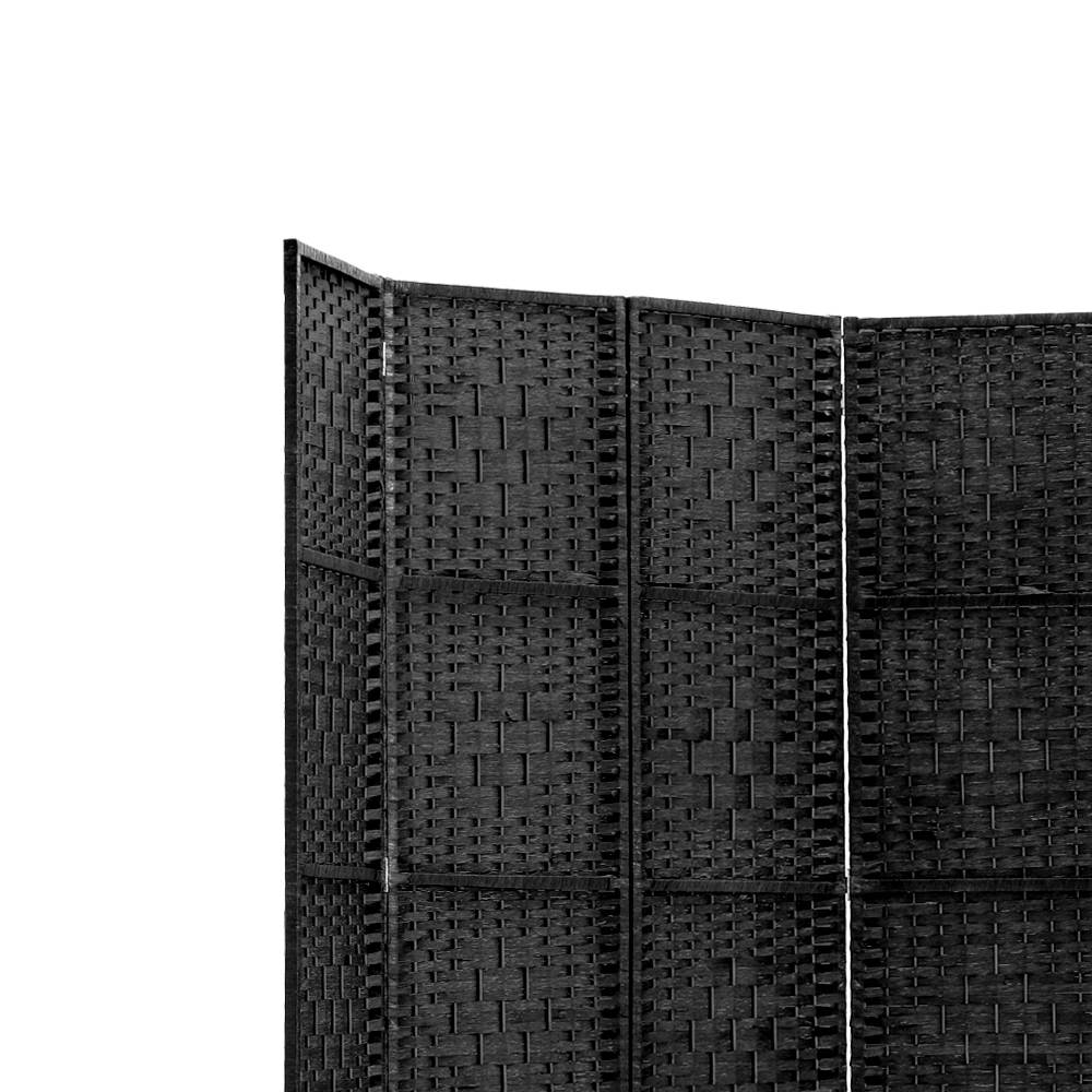 6 Panel Rattan Woven Room Divider Privacy Screen - Black - Homecoze