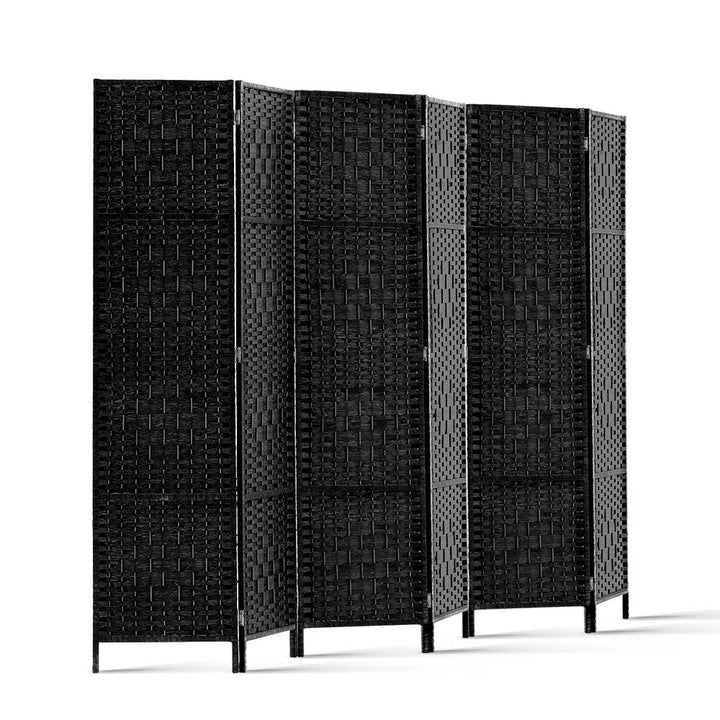 6 Panel Rattan Woven Room Divider Privacy Screen - Black - Homecoze