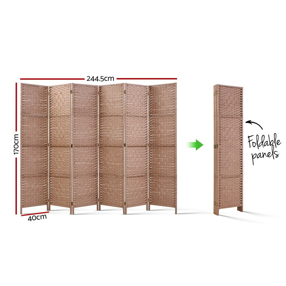 6 Panel Rattan Woven Room Divider Privacy Screen - Natural - Homecoze