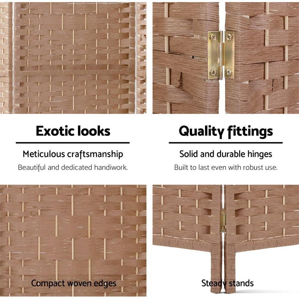 6 Panel Rattan Woven Room Divider Privacy Screen - Natural - Homecoze