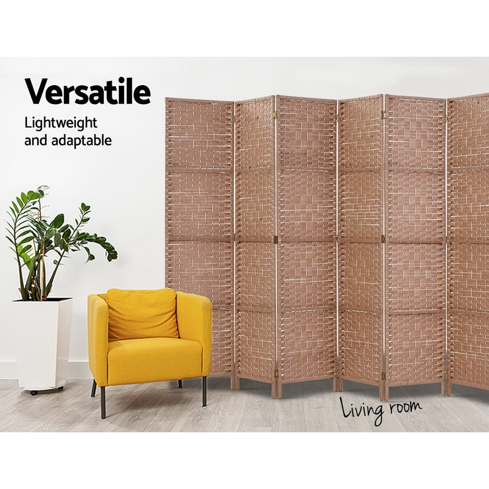 6 Panel Rattan Woven Room Divider Privacy Screen - Natural - Homecoze