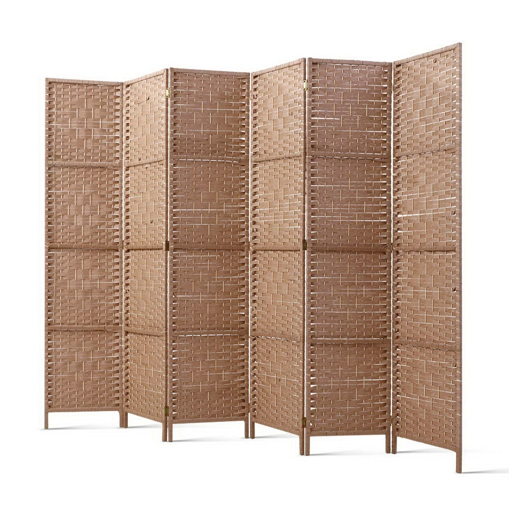 6 Panel Rattan Woven Room Divider Privacy Screen - Natural - Homecoze