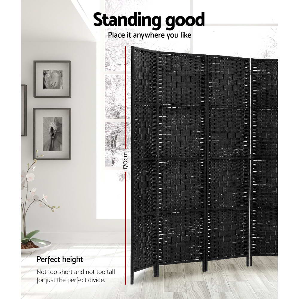 8 Panel Rattan Woven Room Divider Privacy Screen - Black - Homecoze