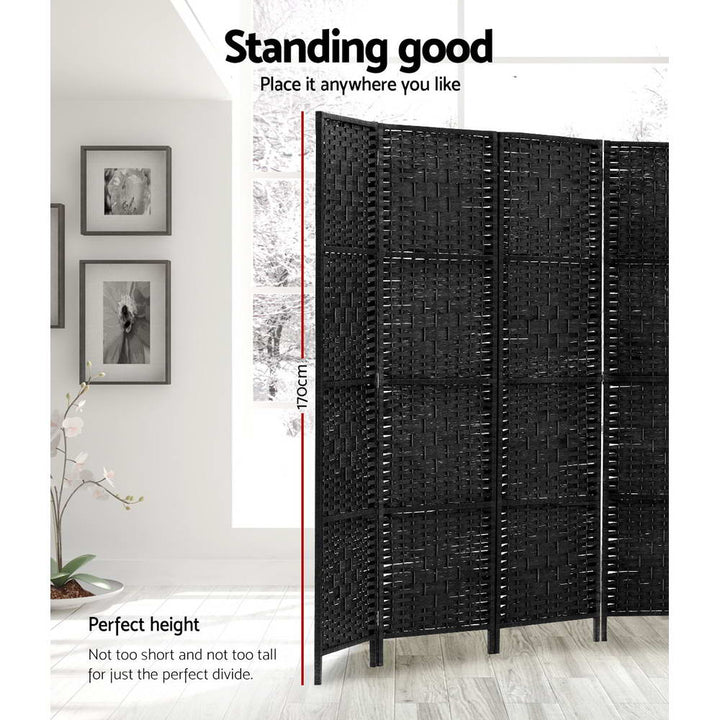 8 Panel Rattan Woven Room Divider Privacy Screen - Black - Homecoze