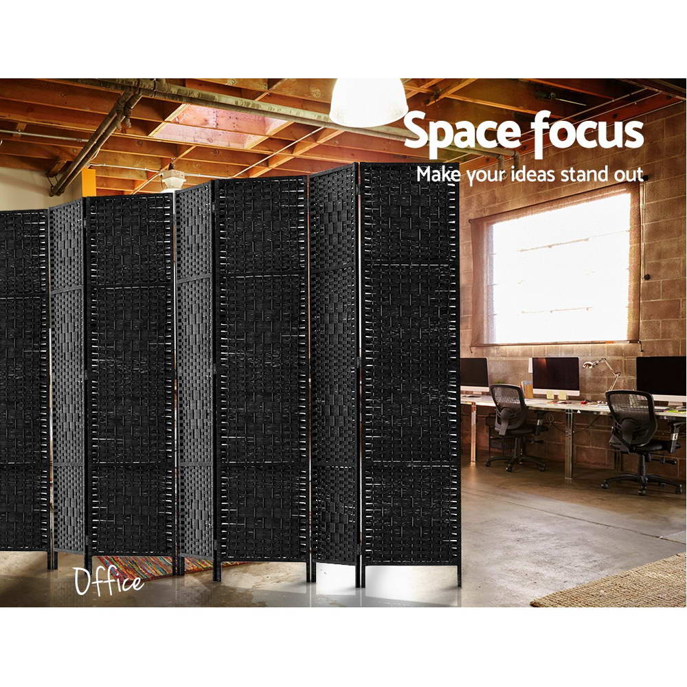 8 Panel Rattan Woven Room Divider Privacy Screen - Black - Homecoze