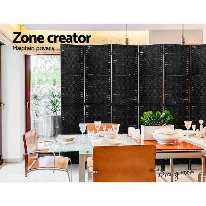 8 Panel Rattan Woven Room Divider Privacy Screen - Black - Homecoze