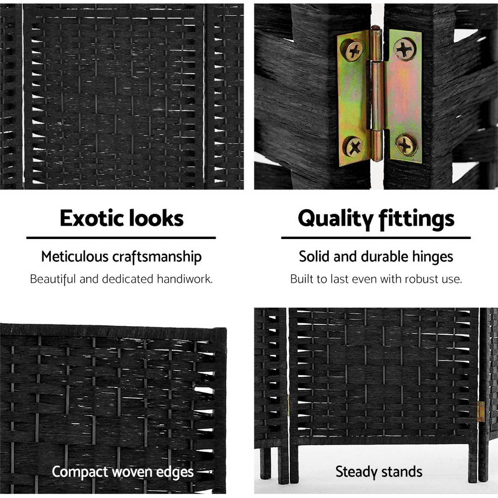 8 Panel Rattan Woven Room Divider Privacy Screen - Black - Homecoze