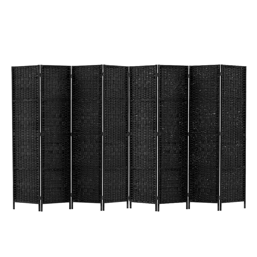 8 Panel Rattan Woven Room Divider Privacy Screen - Black - Homecoze