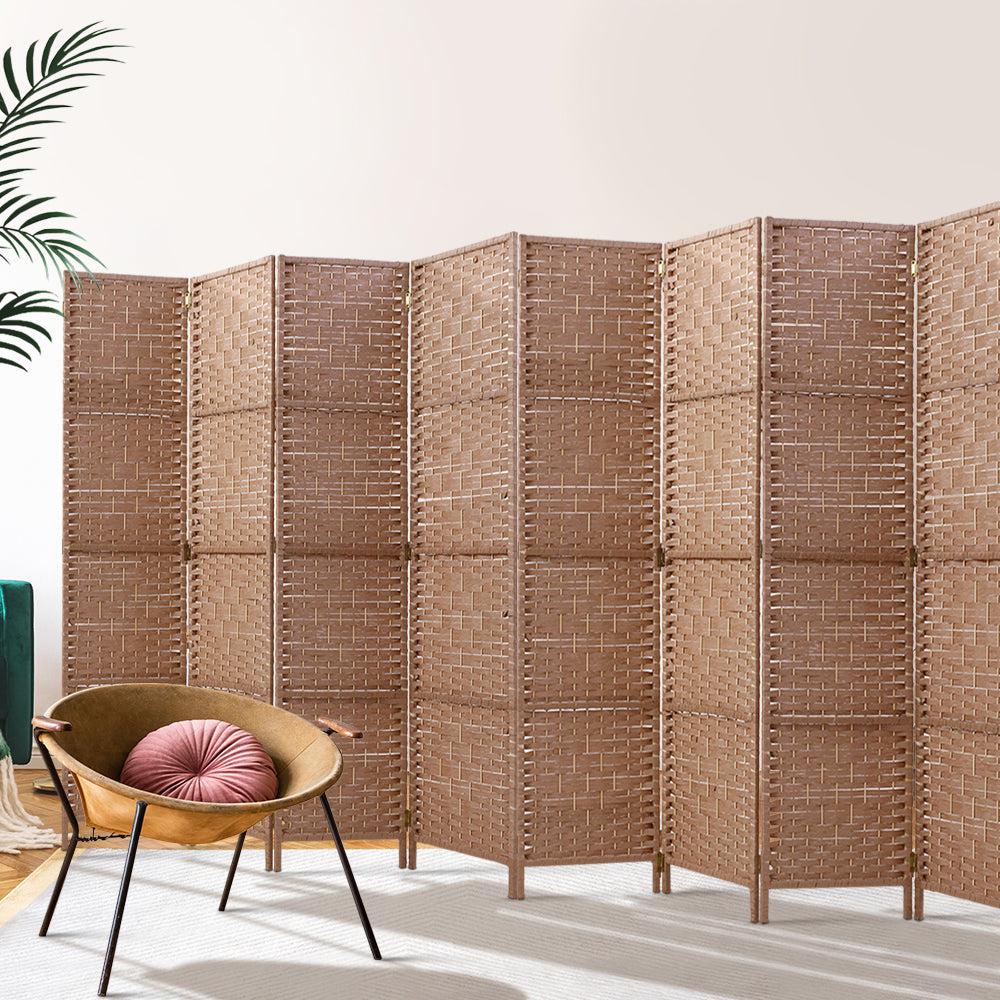 8 Panel Rattan Woven Room Divider Privacy Screen - Natural - Homecoze